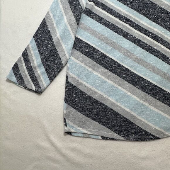 Chico's 2 Women's Large Blue White Diagonal Striped 3/4 Sleeve Knit Top Blouse - Picture 12 of 14